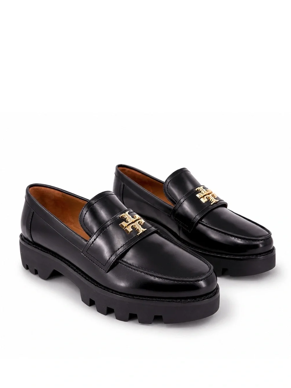 TORY BURCH Mini Everly Chunky Loafer Black Patent Leather Lug Sole 8.5
